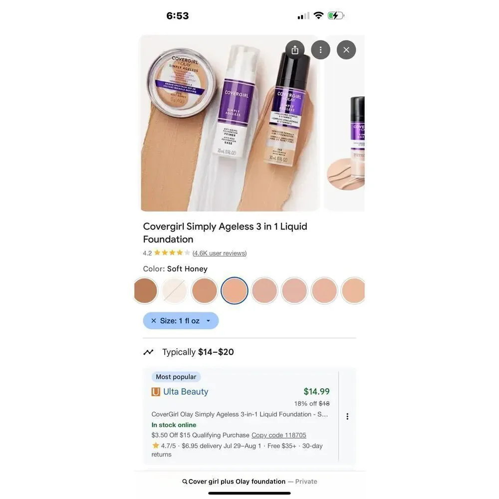 Cover girl x Olay 3x medium 3 in 1 essence + foundation makeup beige beauty skin